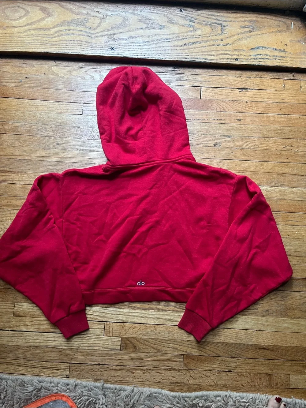ALO Yoga Bright Red Cropped Hoodie with Hood